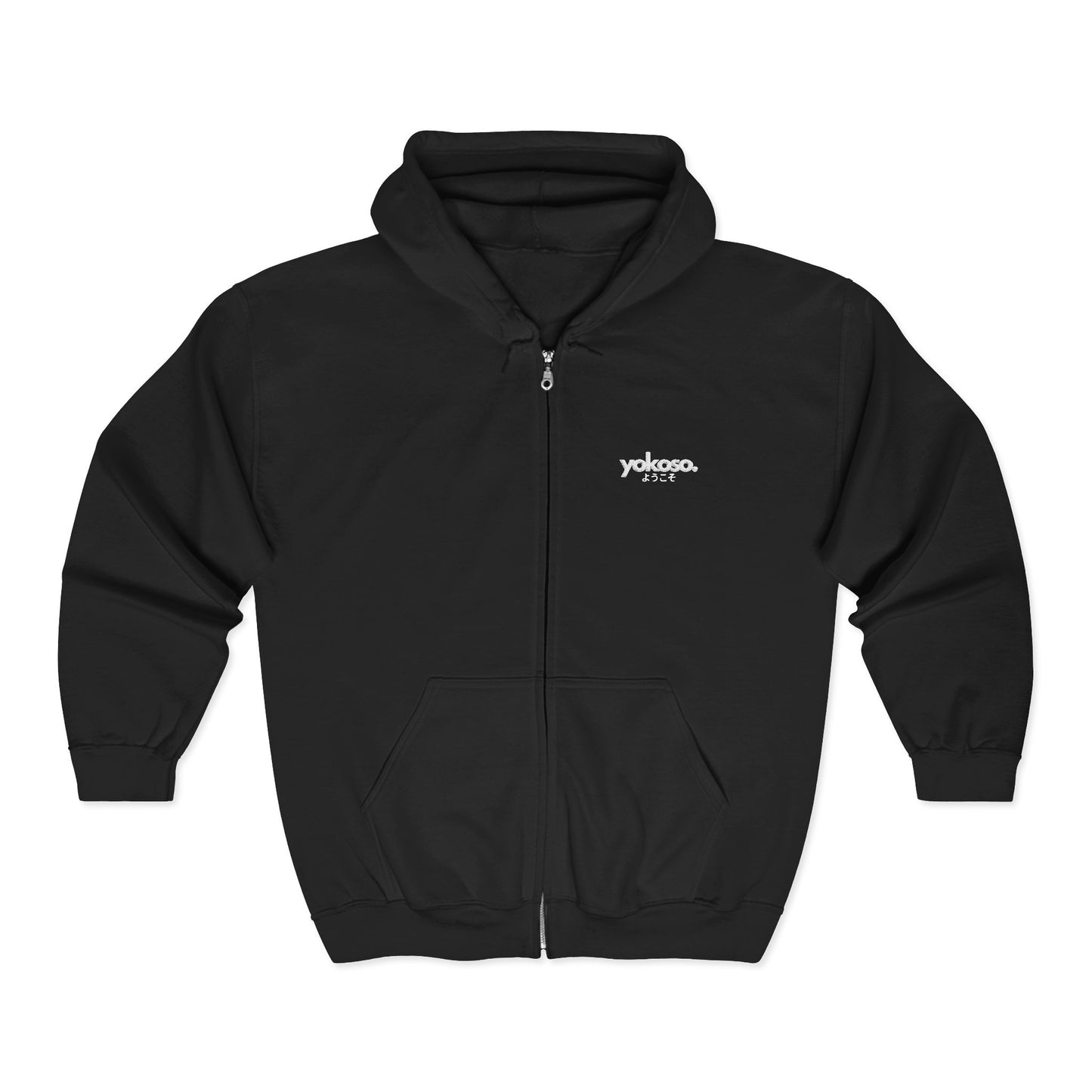 Black hoodie with 'Yokoso' logo on a white background