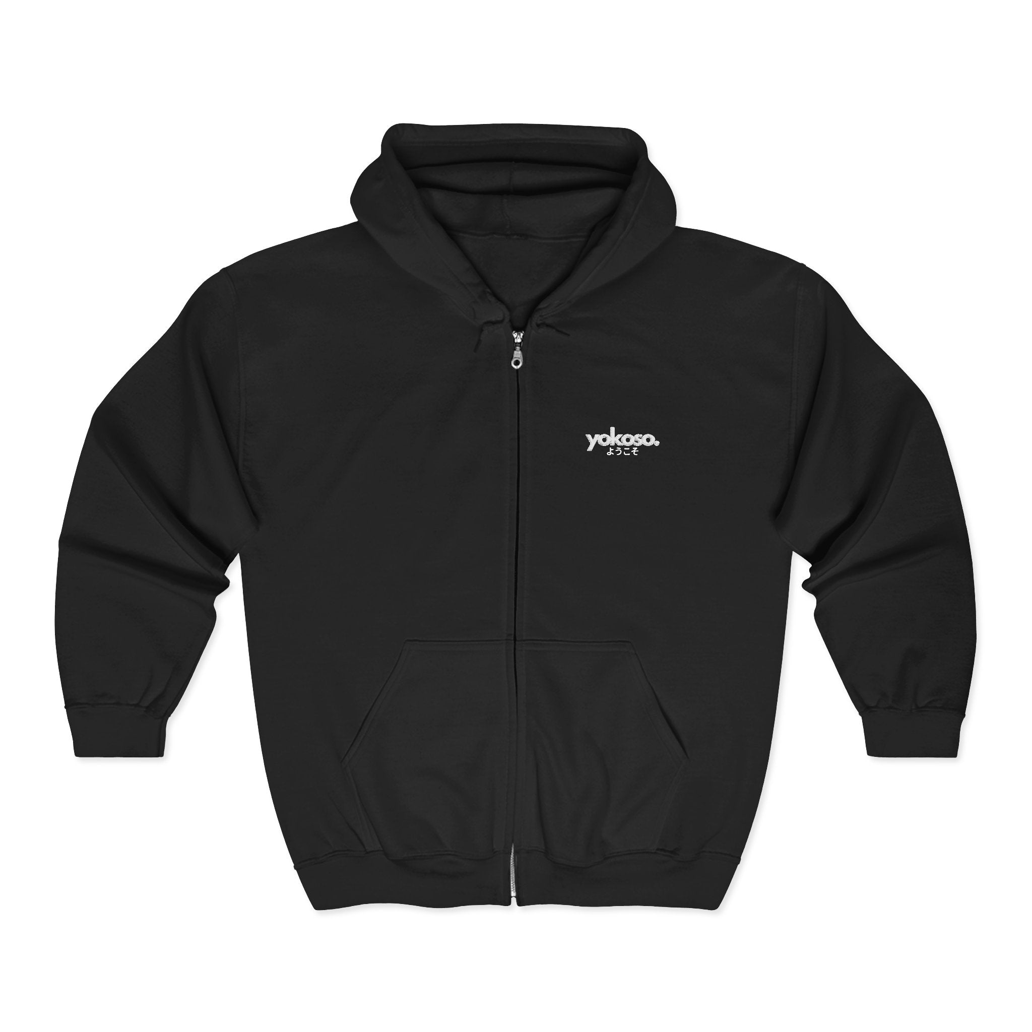 Black hoodie with 'Yokoso' logo on a white background
