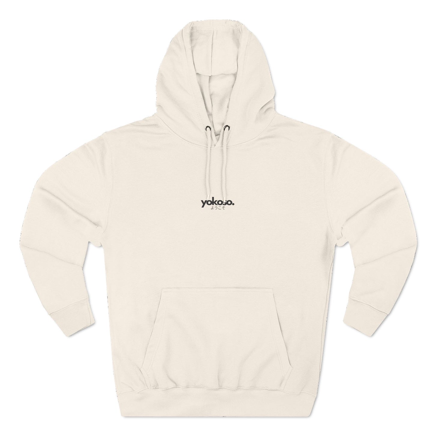 Beige hoodie with 'Yokoso' logo on a white background