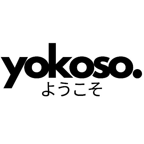 Black 'yokoso' logo with Japanese text on a white background